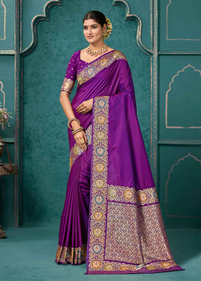 Purple Katan Silk Saree With Blouse Piece