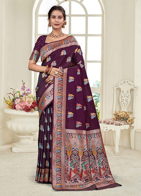 Maroon Baluchari Silk Saree With Blouse Piece