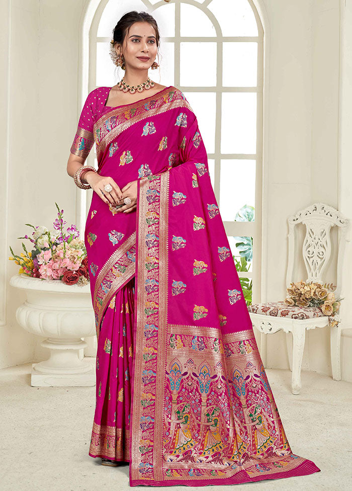 Pink Baluchari Silk Saree With Blouse Piece