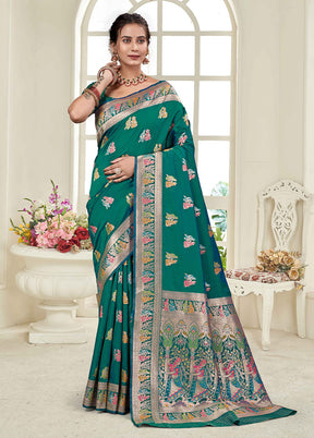 Green Baluchari Silk Saree With Blouse Piece