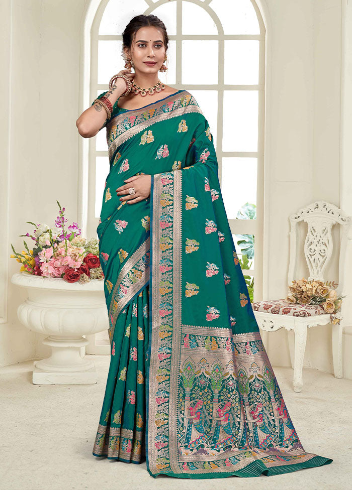 Green Baluchari Silk Saree With Blouse Piece