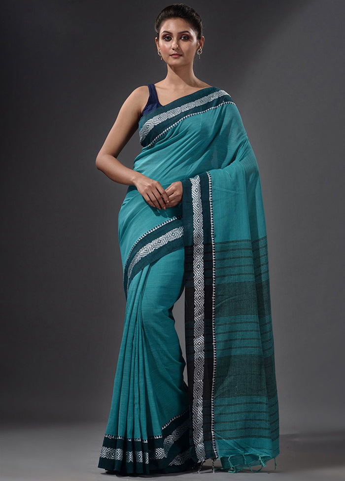 Sky Blue Pure Cotton Dual Tone Saree With Blouse - Indian Silk House Agencies