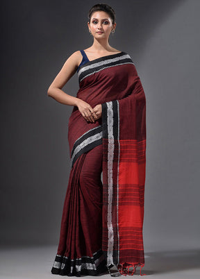 Wine Pure Cotton Dual Tone Saree With Blouse - Indian Silk House Agencies