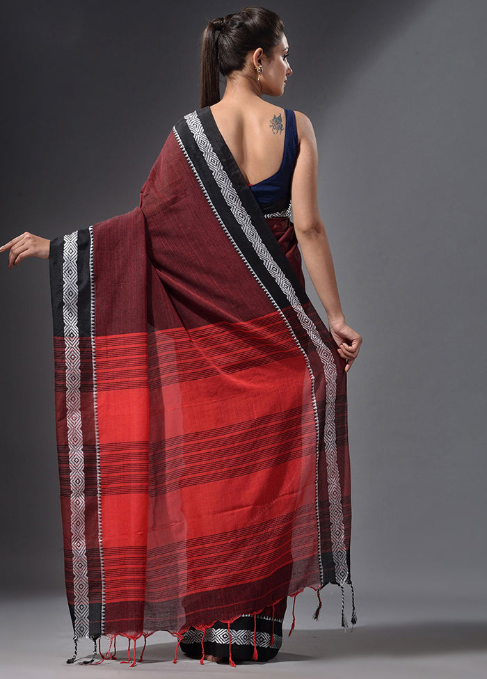 Wine Pure Cotton Dual Tone Saree With Blouse - Indian Silk House Agencies