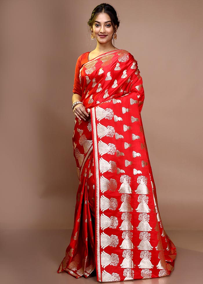 Red Banarasi Silk Saree With Blouse Piece - Indian Silk House Agencies