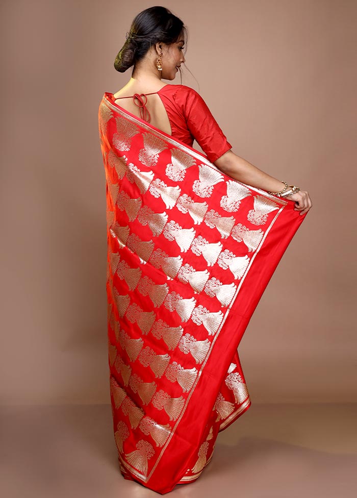 Red Banarasi Silk Saree With Blouse Piece - Indian Silk House Agencies