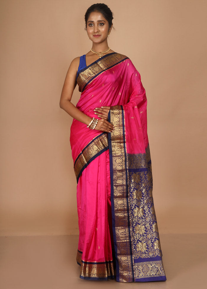 Pink Kanjivaram Silk Saree With Blouse Piece - Indian Silk House Agencies