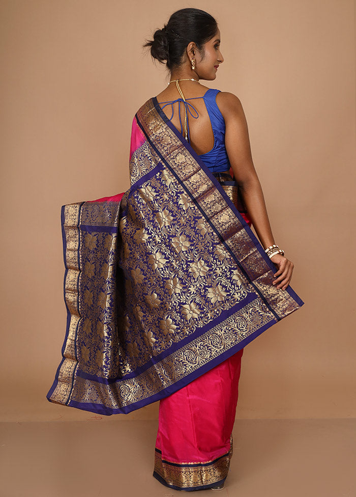 Pink Kanjivaram Silk Saree With Blouse Piece - Indian Silk House Agencies