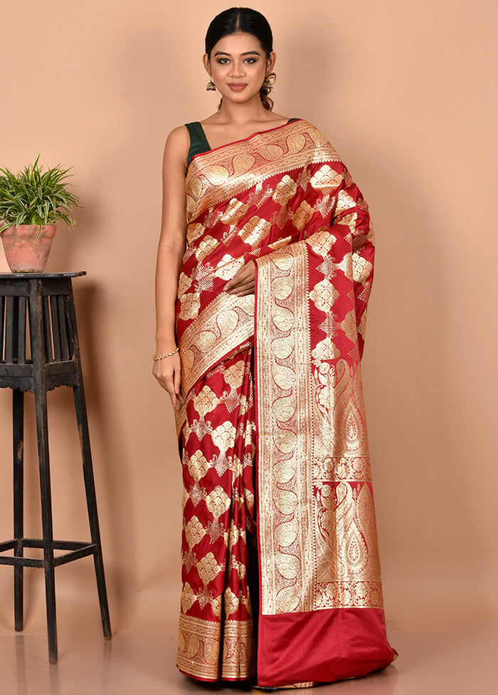 Maroon Banarasi Silk Saree With Blouse Piece - Indian Silk House Agencies