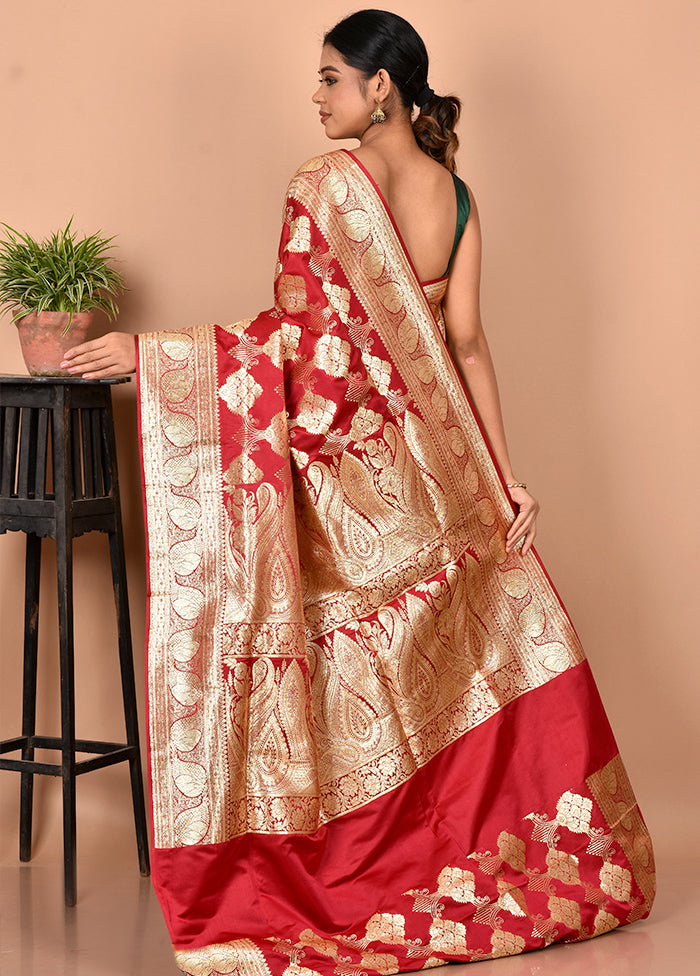 Maroon Banarasi Silk Saree With Blouse Piece - Indian Silk House Agencies