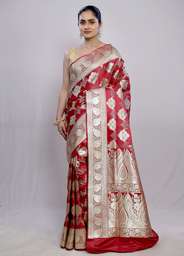 Maroon Banarasi Silk Saree With Blouse Piece - Indian Silk House Agencies