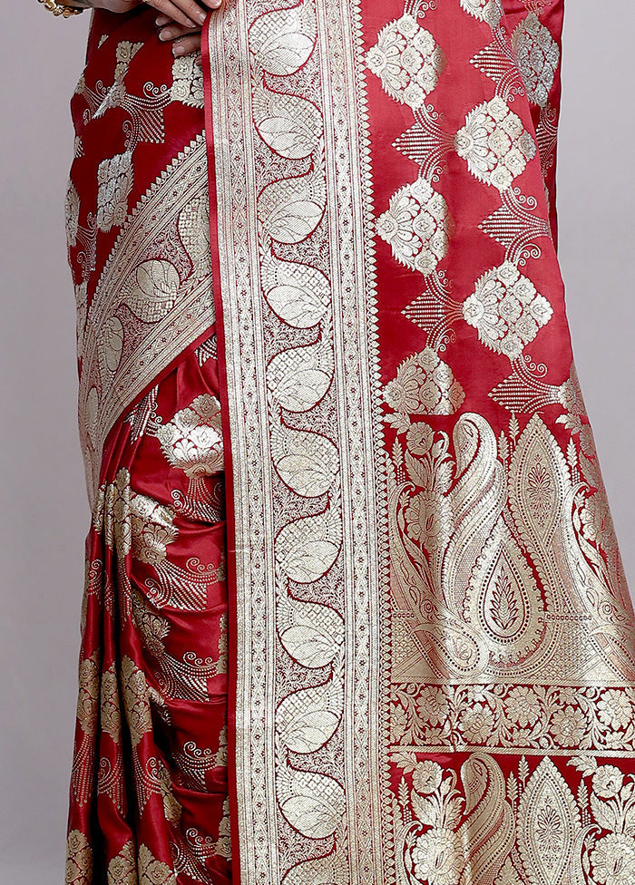 Maroon Banarasi Silk Saree With Blouse Piece - Indian Silk House Agencies