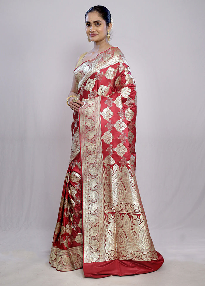 Maroon Banarasi Silk Saree With Blouse Piece - Indian Silk House Agencies