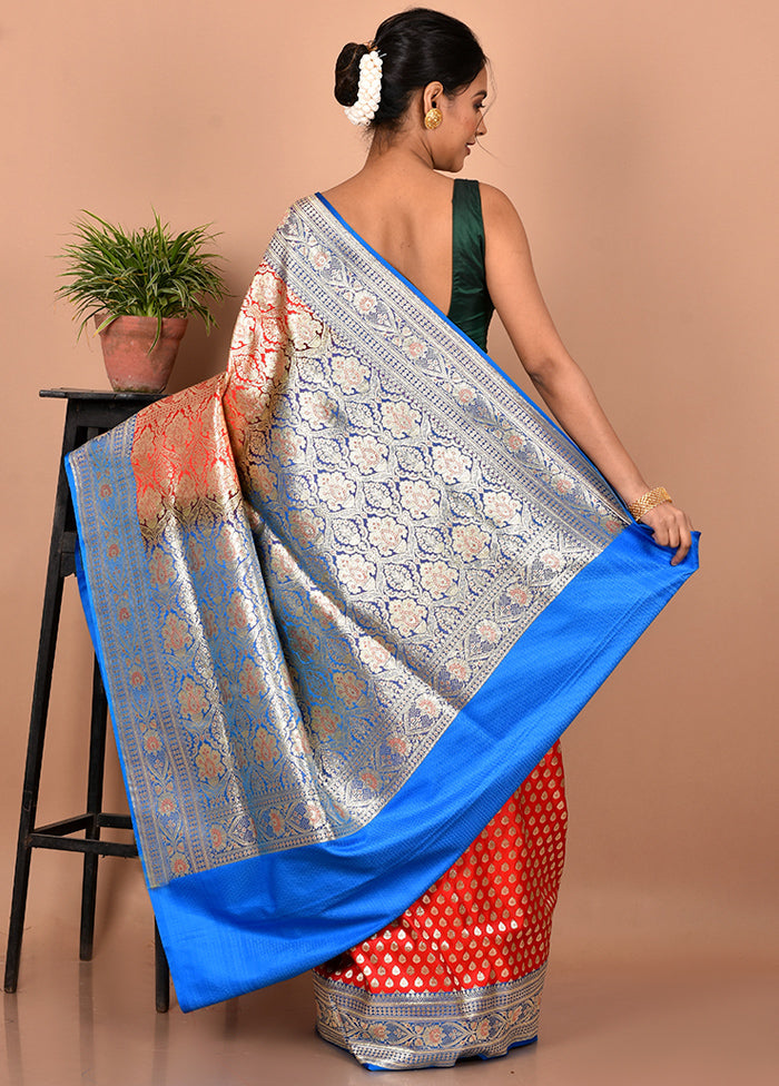 Red Banarasi Silk Saree With Blouse Piece - Indian Silk House Agencies