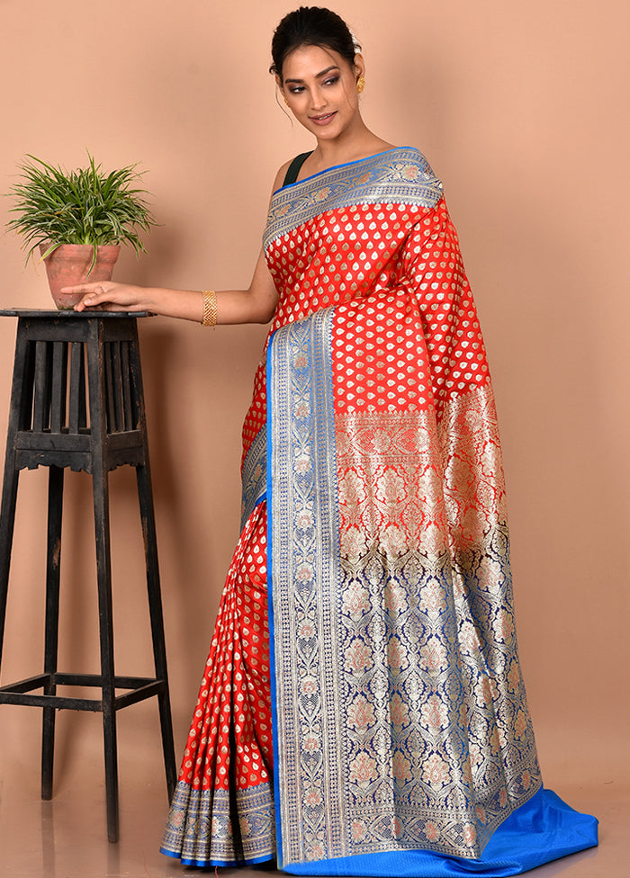 Red Banarasi Silk Saree With Blouse Piece - Indian Silk House Agencies