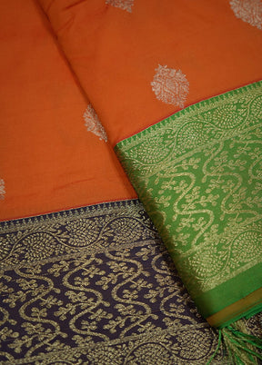 Orange Kanjivaram Silk Saree With Blouse Piece - Indian Silk House Agencies