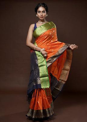 Orange Kanjivaram Silk Saree With Blouse Piece - Indian Silk House Agencies