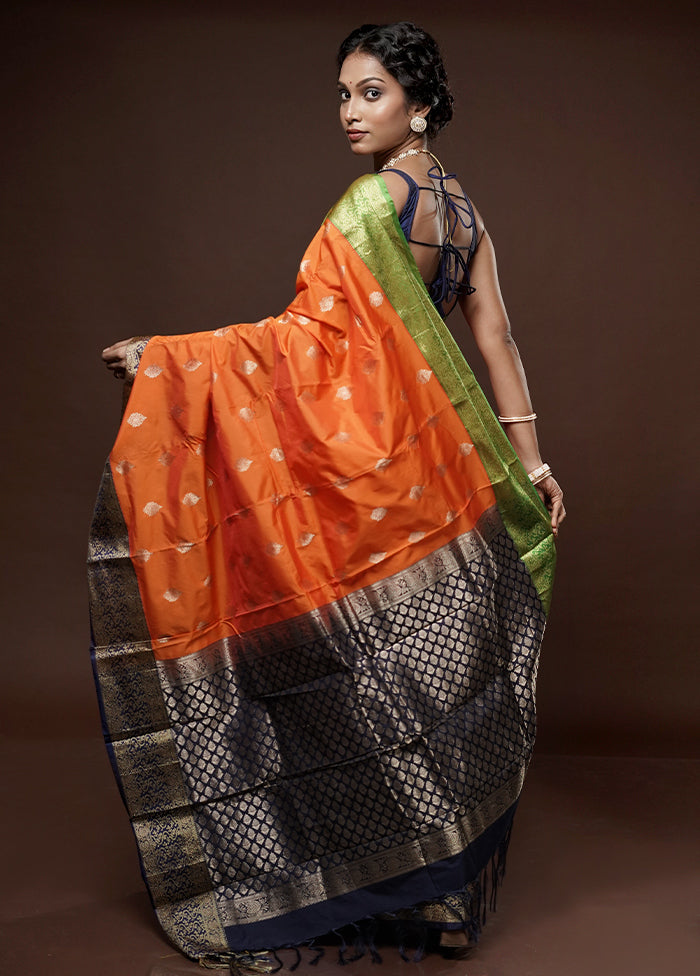 Orange Kanjivaram Silk Saree With Blouse Piece - Indian Silk House Agencies