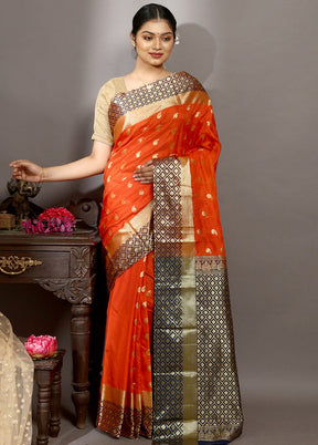 Orange Kanjivaram Silk Saree With Blouse Piece - Indian Silk House Agencies