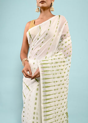 White Tant Jamdani Saree Without Blouse Piece - Indian Silk House Agencies