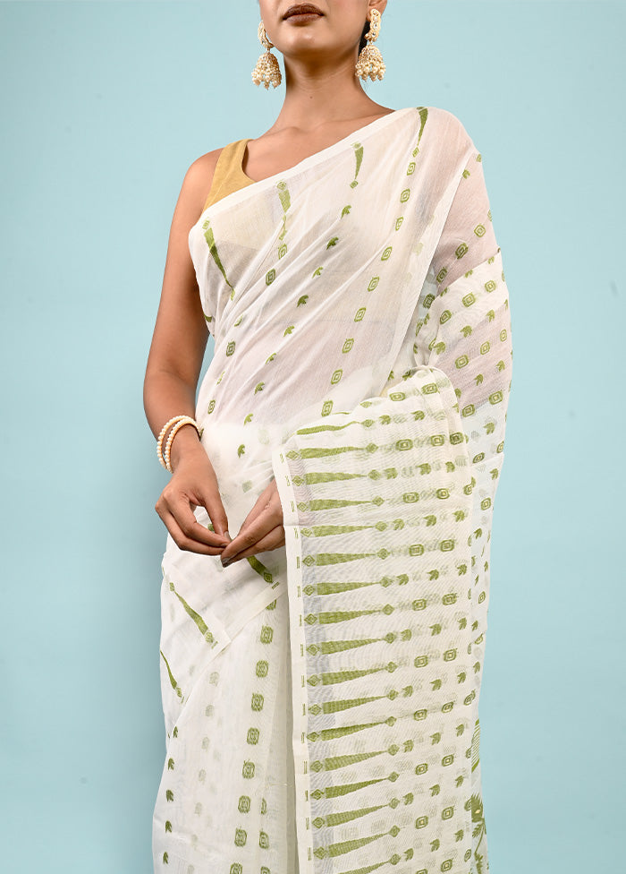 White Tant Jamdani Saree Without Blouse Piece - Indian Silk House Agencies