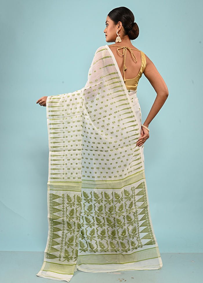 White Tant Jamdani Saree Without Blouse Piece - Indian Silk House Agencies