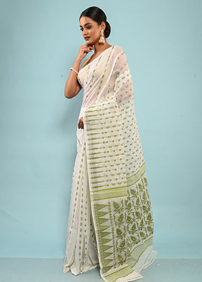 White Tant Jamdani Saree Without Blouse Piece - Indian Silk House Agencies