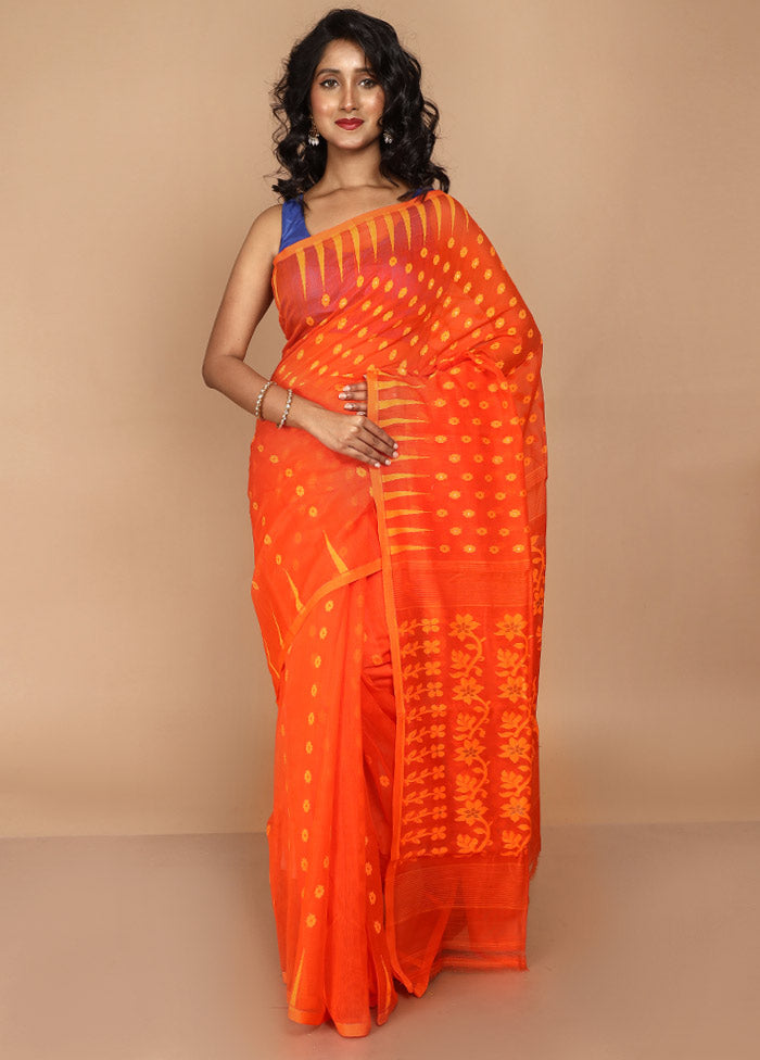 Rust Tant Jamdani Saree Without Blouse Piece - Indian Silk House Agencies