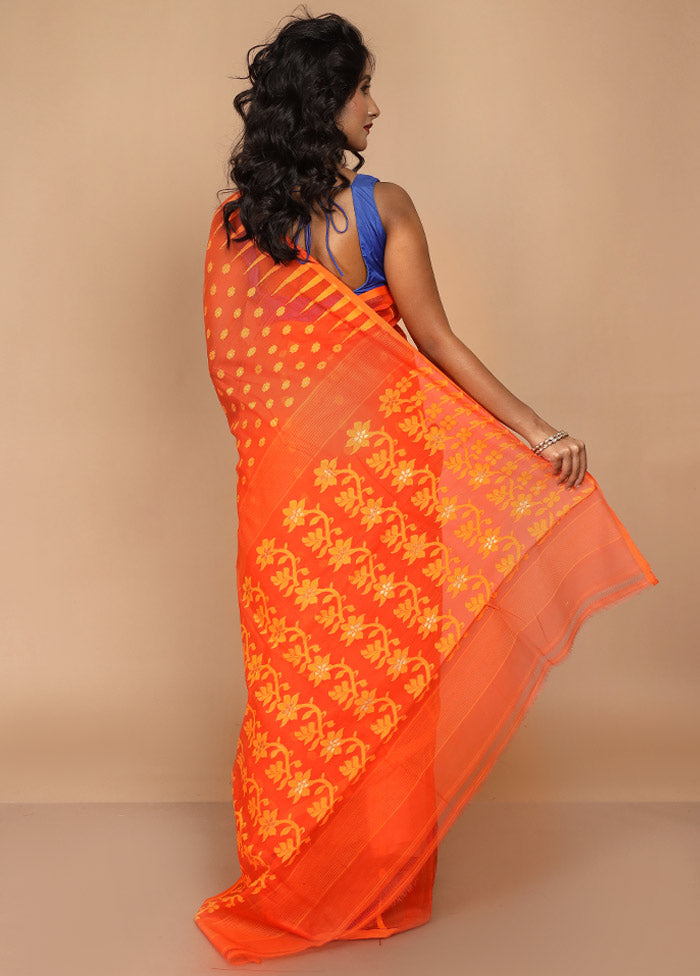 Rust Tant Jamdani Saree Without Blouse Piece - Indian Silk House Agencies