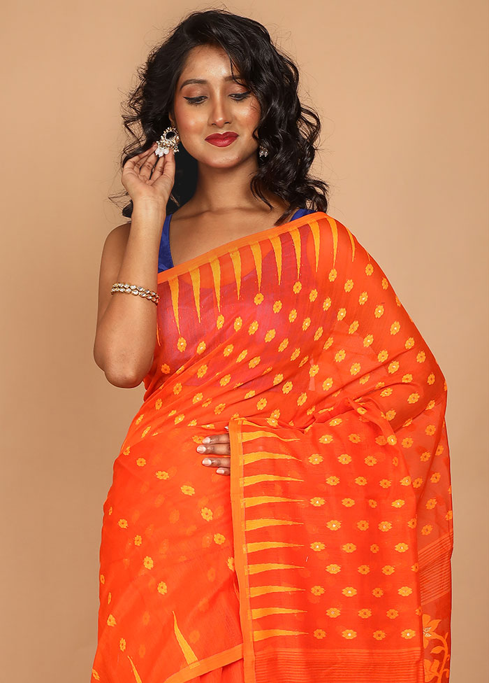 Rust Tant Jamdani Saree Without Blouse Piece - Indian Silk House Agencies