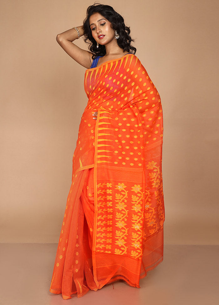 Rust Tant Jamdani Saree Without Blouse Piece - Indian Silk House Agencies