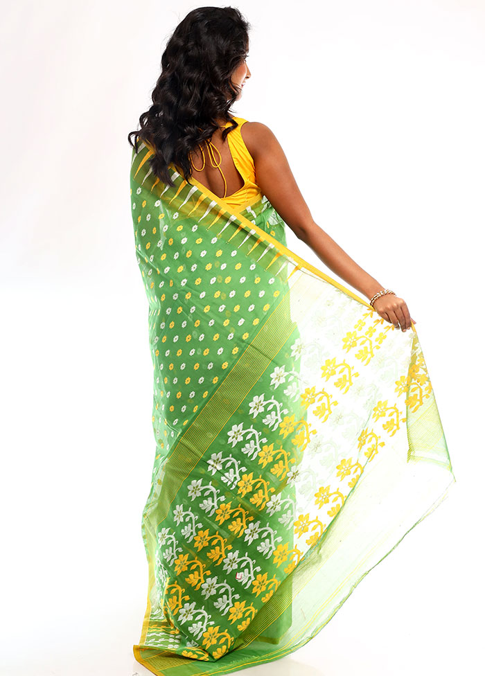 Green Tant Jamdani Saree Without Blouse Piece - Indian Silk House Agencies