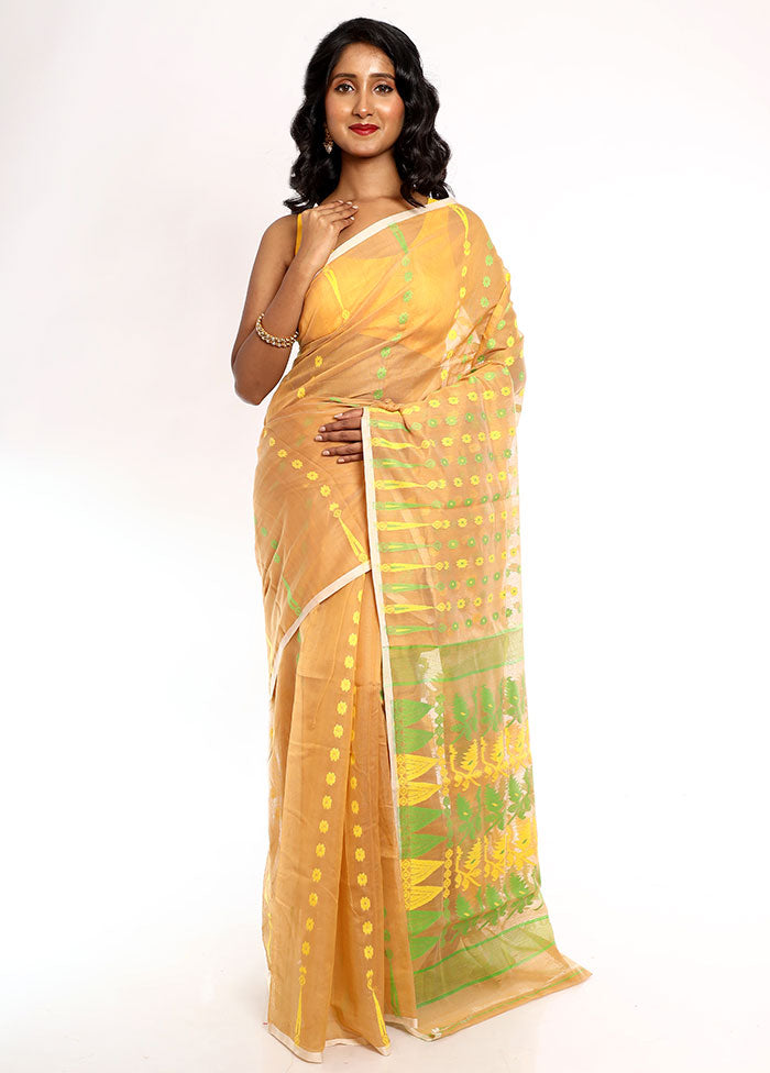 Yellow Tant Jamdani Saree Without Blouse Piece - Indian Silk House Agencies