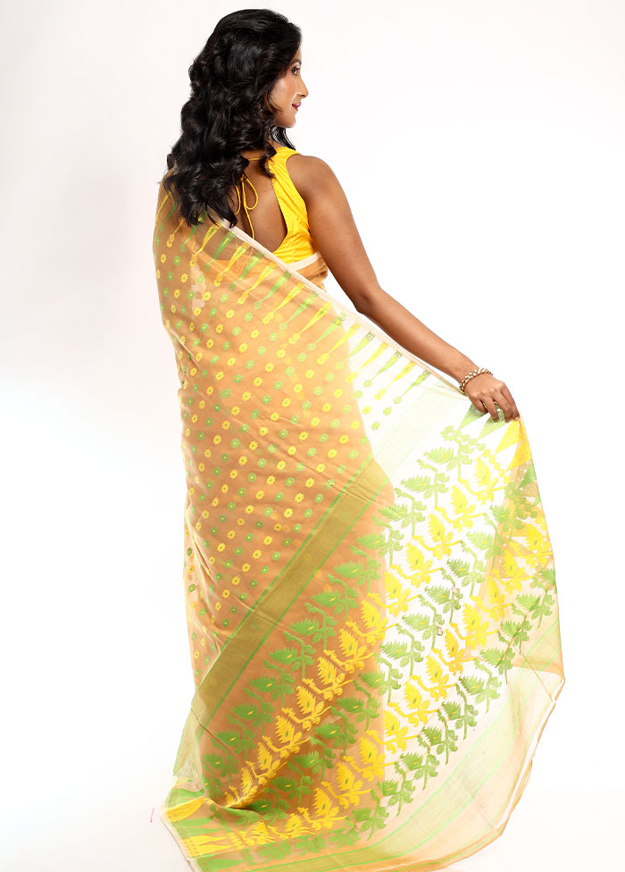 Yellow Tant Jamdani Saree Without Blouse Piece - Indian Silk House Agencies