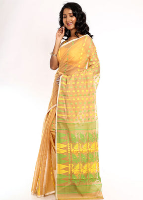 Yellow Tant Jamdani Saree Without Blouse Piece - Indian Silk House Agencies