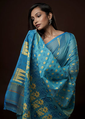 Blue Tant Jamdani Saree Without Blouse Piece - Indian Silk House Agencies