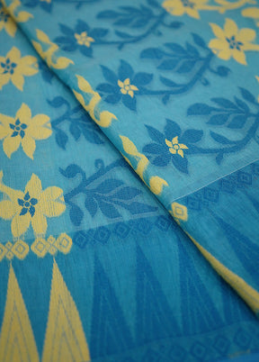 Blue Tant Jamdani Saree Without Blouse Piece - Indian Silk House Agencies