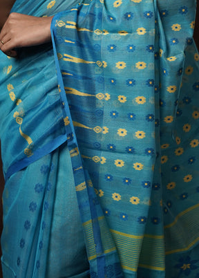 Blue Tant Jamdani Saree Without Blouse Piece - Indian Silk House Agencies