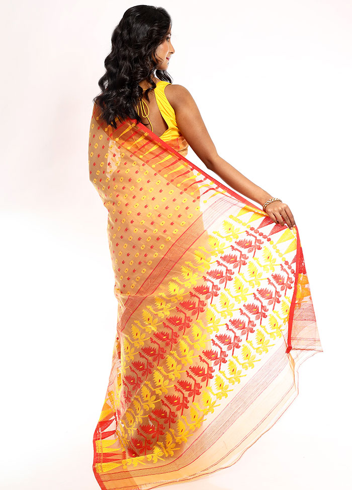 Yellow Tant Jamdani Saree Without Blouse Piece - Indian Silk House Agencies