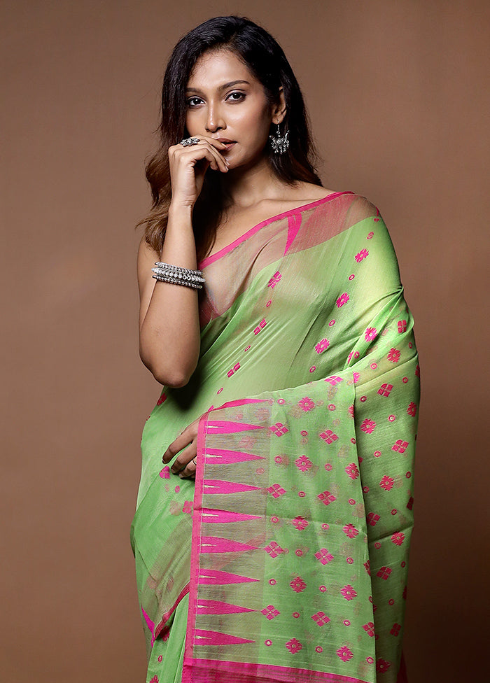 Cream Tant Jamdani Saree Without Blouse Piece - Indian Silk House Agencies