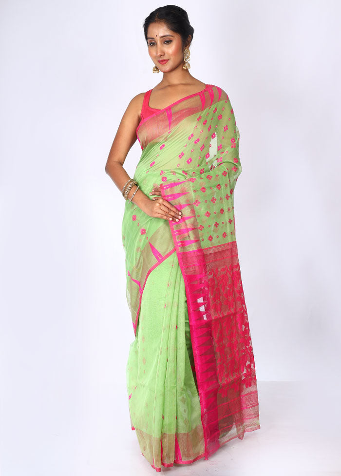 Mint Green Tant Jamdani Saree Without Blouse Piece - Indian Silk House Agencies