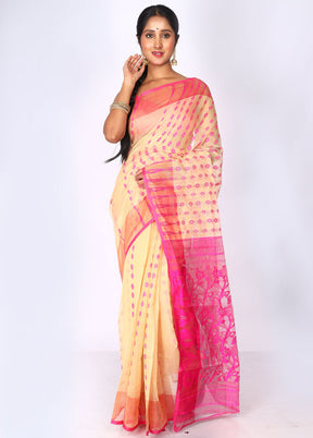 Beige Tant Jamdani Saree Without Blouse Piece - Indian Silk House Agencies