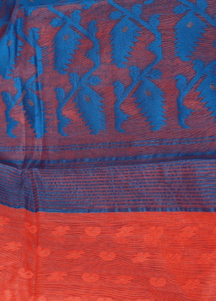 Peach Tant Jamdani Saree Without Blouse Piece