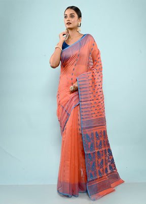 Peach Tant Jamdani Saree Without Blouse Piece - Indian Silk House Agencies