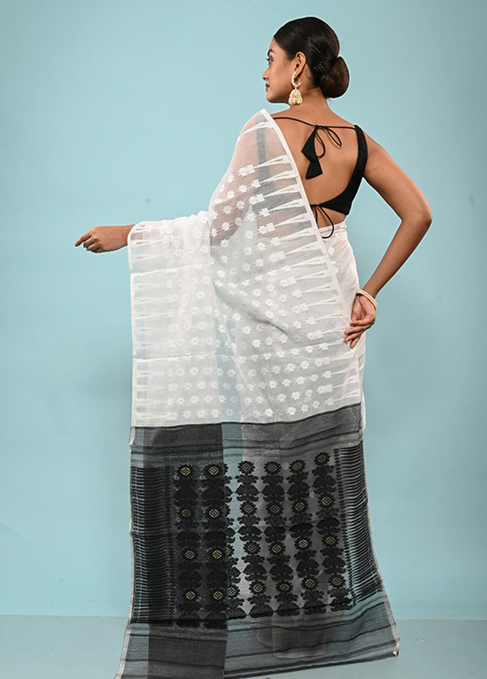 White Tant Jamdani Saree Without Blouse Piece - Indian Silk House Agencies