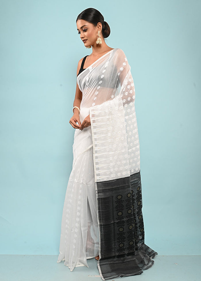 White Tant Jamdani Saree Without Blouse Piece - Indian Silk House Agencies