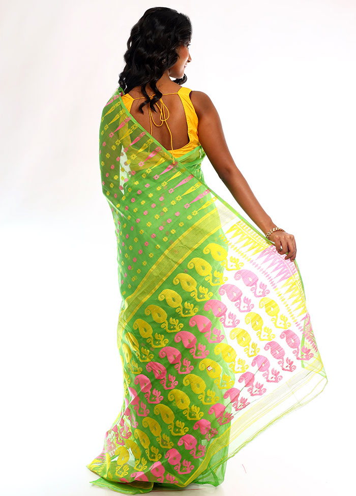 Green Tant Jamdani Saree Without Blouse Piece - Indian Silk House Agencies