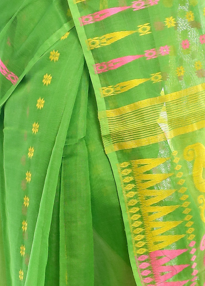 Green Tant Jamdani Saree Without Blouse Piece