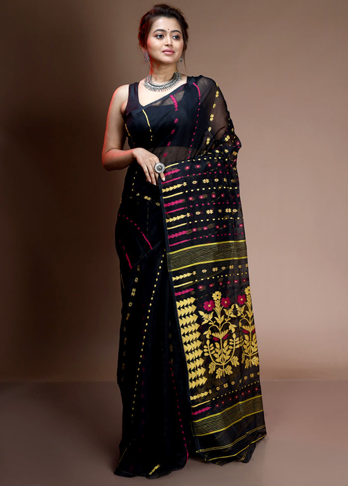 Black Tant Jamdani Saree Without Blouse Piece - Indian Silk House Agencies