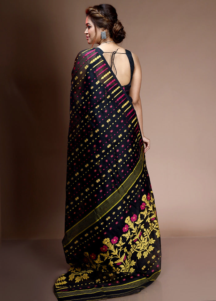 Black Tant Jamdani Saree Without Blouse Piece - Indian Silk House Agencies